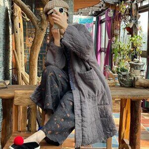 Quilted Knee Length Coat Kimono Style Handstitched detailing OS NWOT